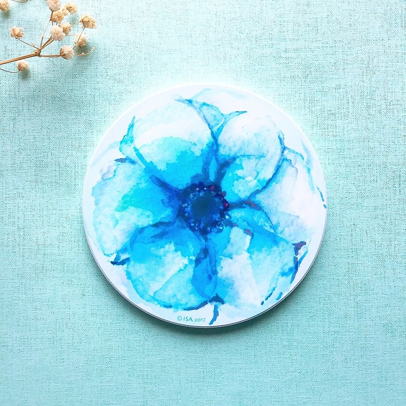 Rendering blue flower ceramic coasters - ที่รองแก้ว - เครื่องลายคราม สีน้ำเงิน
