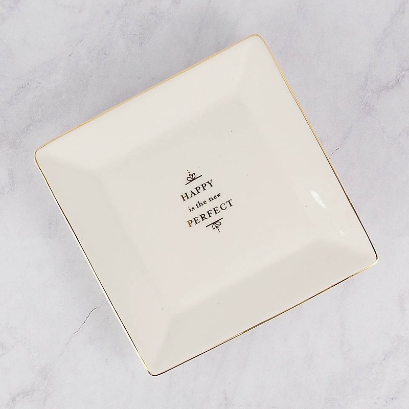 知恵完全に幸せな金色のおかずのかなり機知に富んだ優しい言葉 - 小皿 - 陶器 ホワイト