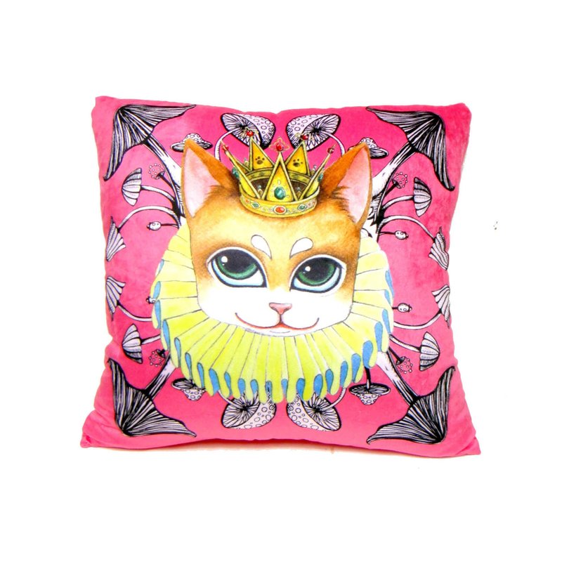 Gookaso original picture book design creation cat king cartoon velvet printing pillow 45x45cm - หมอน - เส้นใยสังเคราะห์ หลากหลายสี