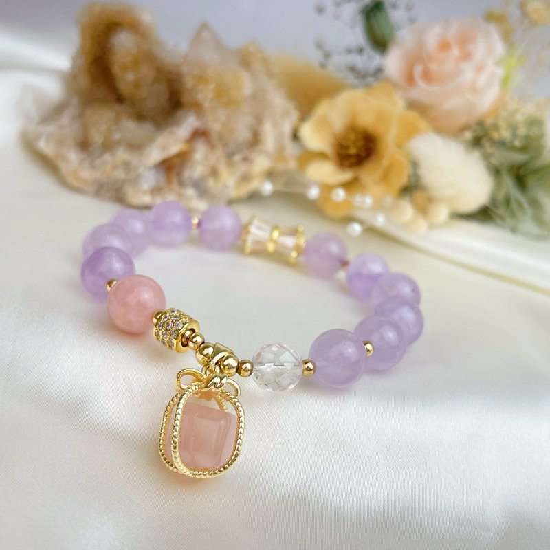 Noble/Peach Blossom/Healing-Lavender Amethyst Rose Quartz Gift Pendant Bracelet - สร้อยข้อมือ - เครื่องเพชรพลอย 