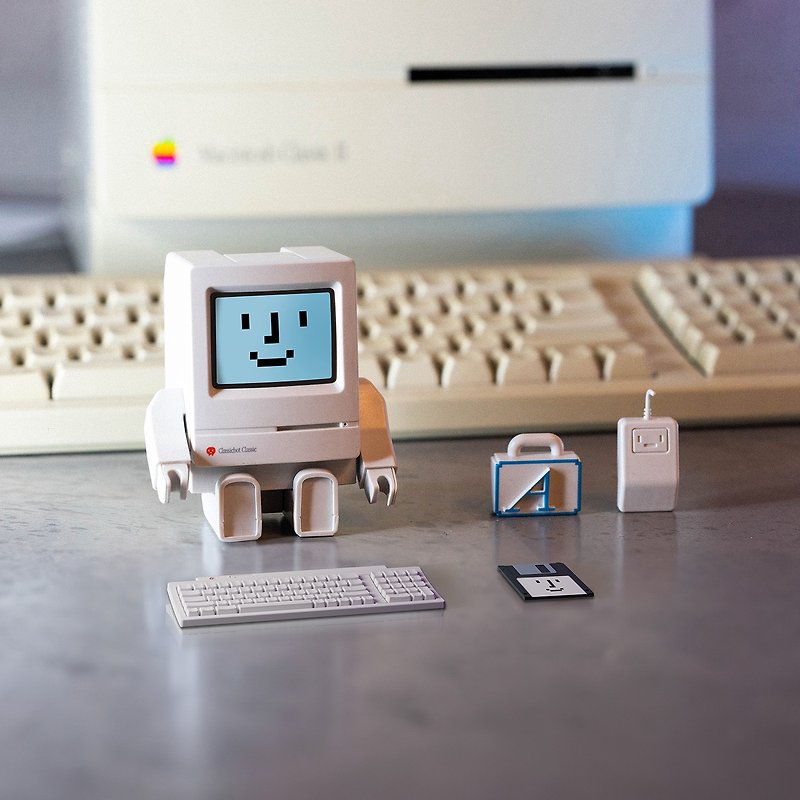 Happy Classicbot collectible toy, for lover of retro computing - Stuffed Dolls & Figurines - Plastic White