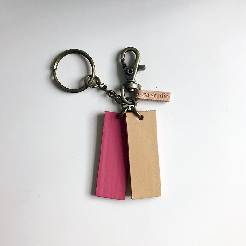 Leather key ring│Pink yellow SAC01010 - Keychains - Genuine Leather Pink