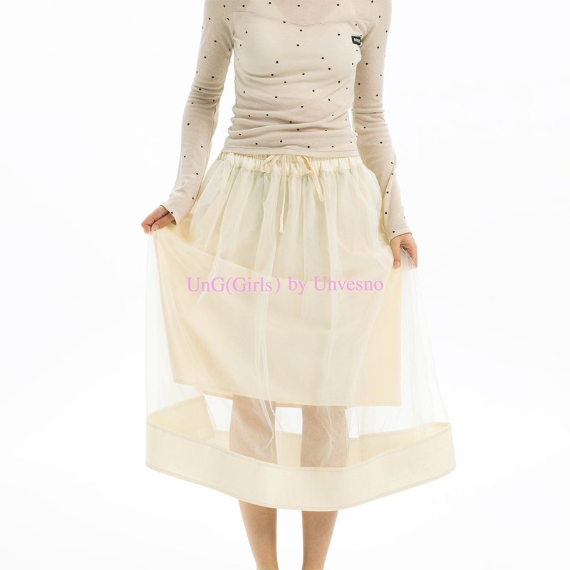 Unvesno (UN) lazy fairy elegant multi-layered light mesh skirt elastic waist stitching skirt - Skirts - Other Materials 