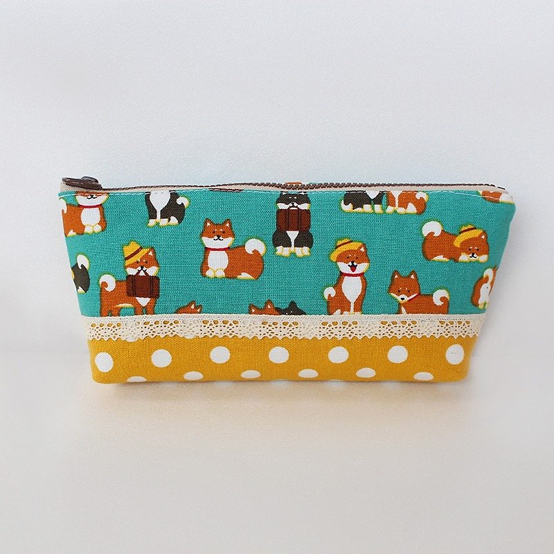 Stitching Bag Pencil Bag - Chai dog with friends section / pencil case box pack bag - Pencil Cases - Cotton & Hemp 