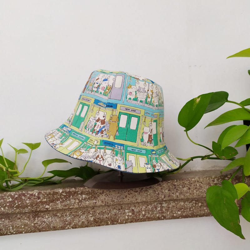 Handmade double-sided fisherman hat/short brim/sun hat/tram cat/green - หมวก - ผ้าฝ้าย/ผ้าลินิน สีเขียว