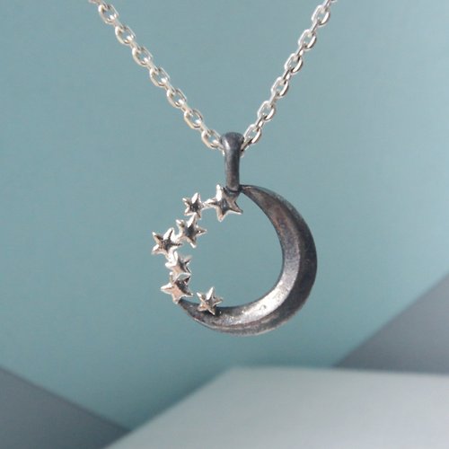 sixsensejewelry 星星月亮系列--黑夜銀項鍊