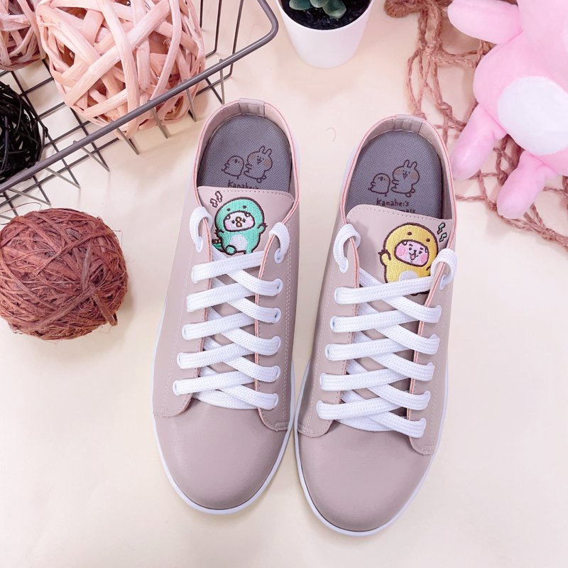 Paidal x Kanahei's Small Animal Dinosaur Series Wenqing Leather Casual Shoes Muller Shoes-Milk Tea - Women's Casual Shoes - Faux Leather Khaki