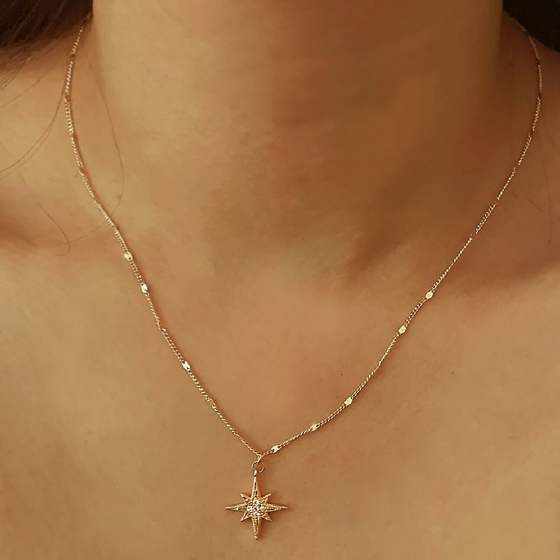 【CReAM】Odelia dazzling 925 sterling silver gold-plated radiant star-embellished gold necklace - Necklaces - Other Metals 