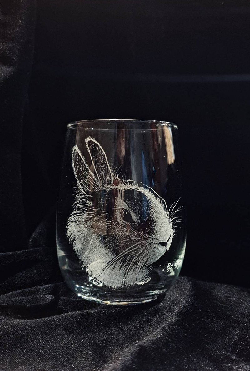 Customized - hand-carved glass [pet - rabbit] autumn glass - ภาพวาดบุคคล - แก้ว 