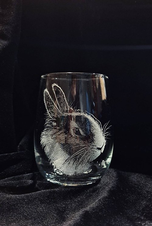 秋玻 客製 - 純手工雕刻玻璃杯 【寵物 - 兔兔】秋玻