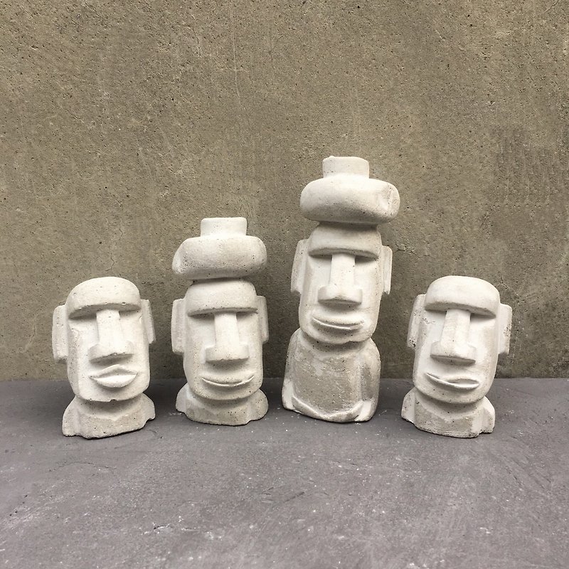 Moai Stone Statue - Whole Group - Items for Display - Cement Gray