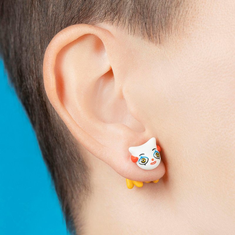 Pennywise Cat Earrings - Cute Jewelry for Cat Lovers - Handmade Art - 耳環/耳夾/耳骨夾 - 其他材質 黃色