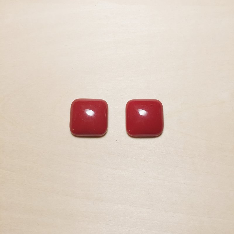 Vintage Wine Red Square Diamond Earrings - Earrings & Clip-ons - Resin Red