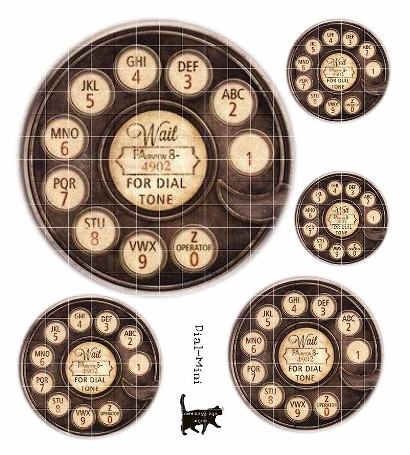 Vintage Dial number Mini collage (blue lion) - Stickers - Paper Brown