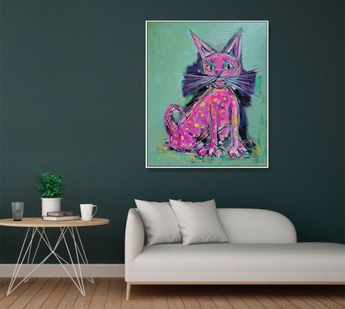 抽象画、ブルーと子猫 Amazon.co.jp: 絵画 ピンクブルーの子猫インテリア 絵画