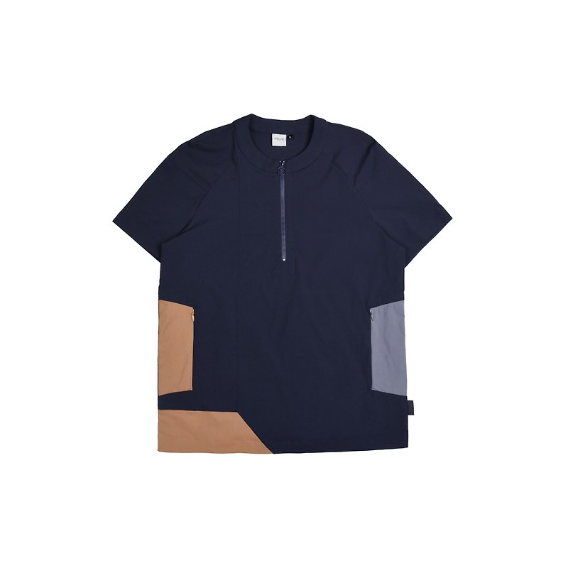 oqLiq - Dualism - Heart Type Concealed Pocket Top (Blue Black) - เสื้อยืดผู้ชาย - วัสดุอื่นๆ สีดำ