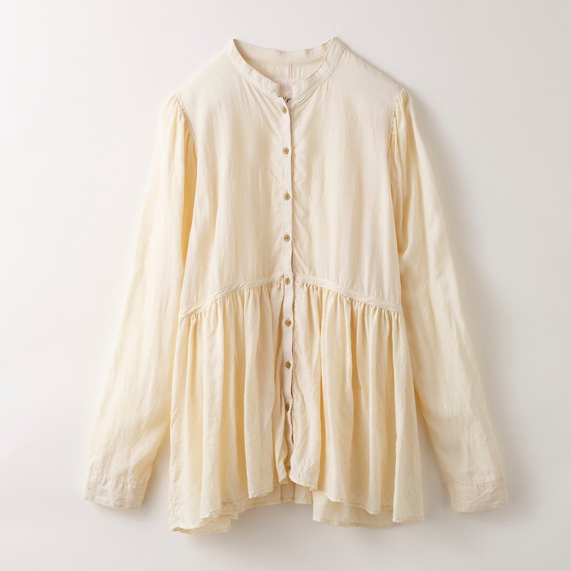 Caddy wool silk shirt 8514-01015-50 - เสื้อผู้หญิง - ผ้าฝ้าย/ผ้าลินิน ขาว