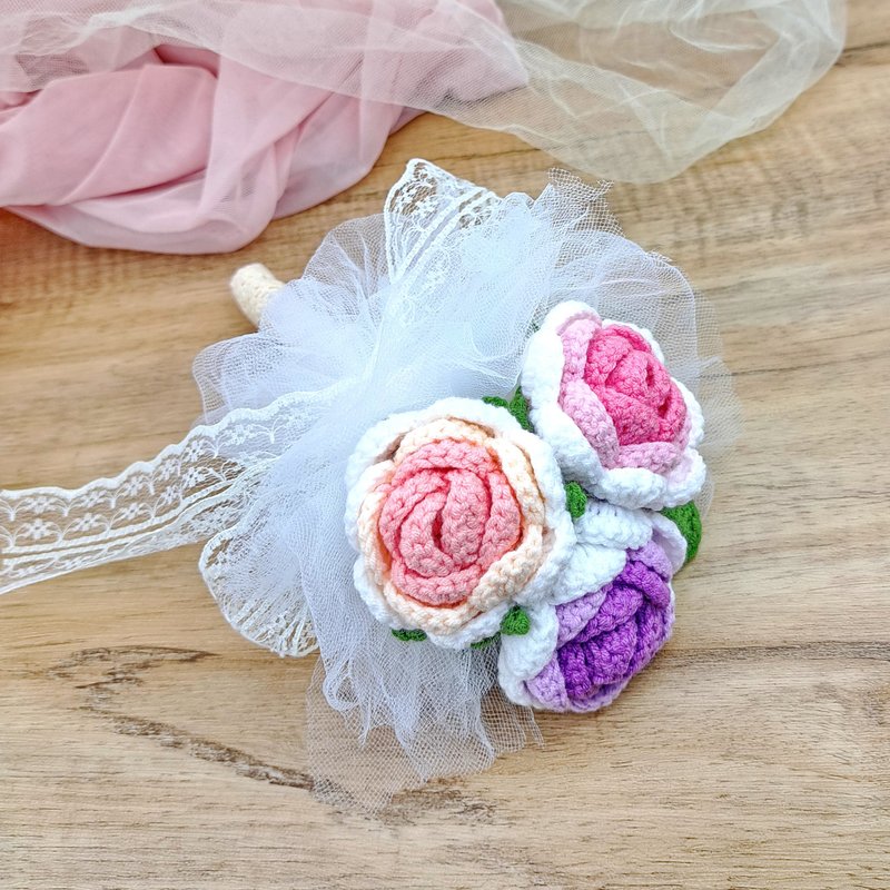 客製化手棒花 幻彩玫瑰手鉤花球 結婚花球 生日 花束 畢業 情人節 - 擺飾/家飾品 - 聚酯纖維 粉紅色
