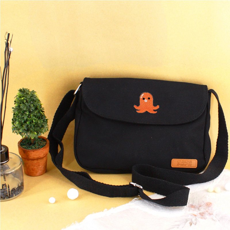 日本料理刺繡圖帆布包/斜背包/小包/隨身包-客製化(自訂刺繡圖案) - 側背包/斜背包 - 棉．麻 