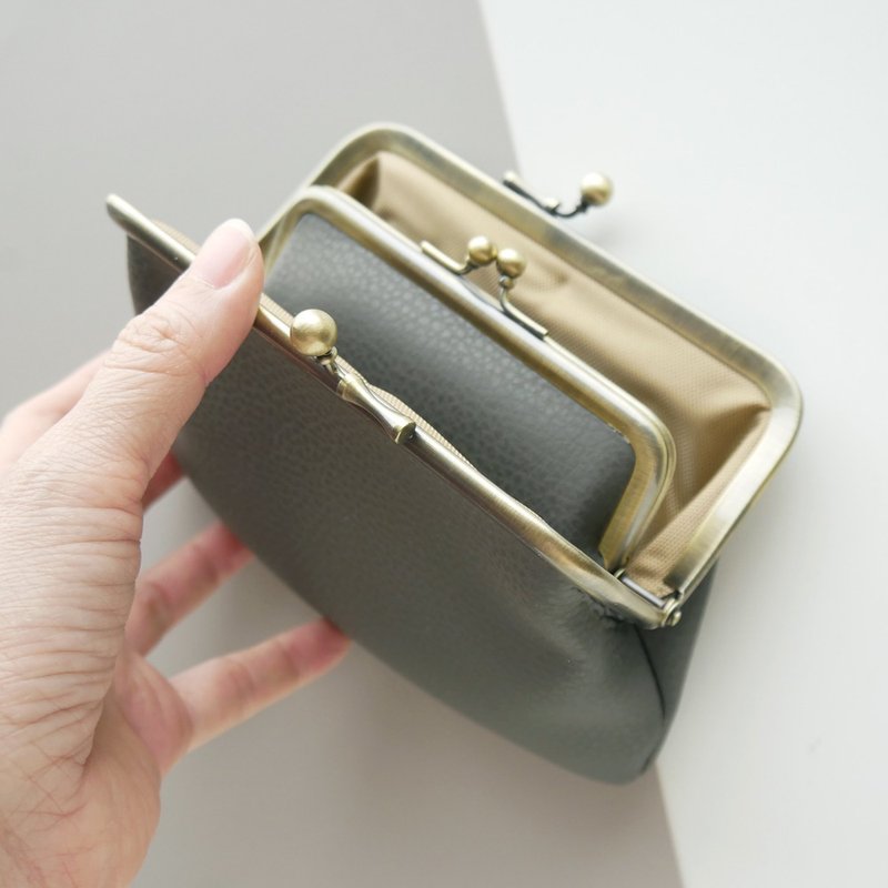 Graphite Mouth Gold Bun Combo Bag / Coin Purse 【Made in Taiwan】 - Coin Purses - Other Metals Gray