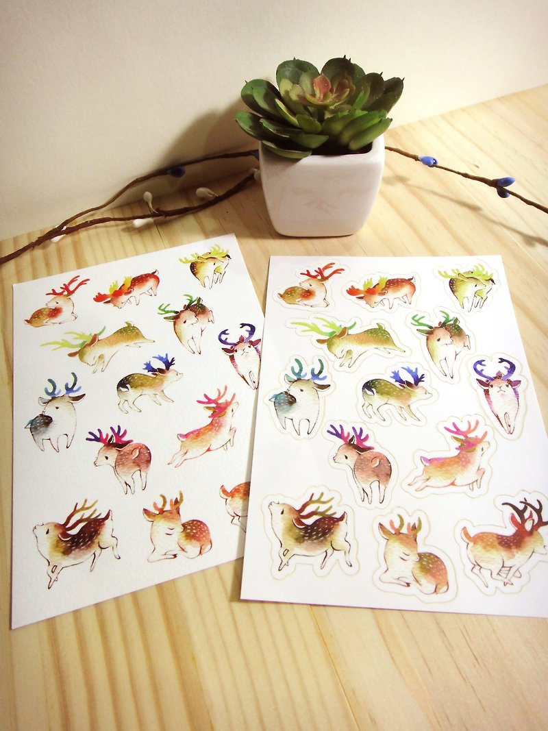 Fat Deer Stickers + Postcard Group - การ์ด/โปสการ์ด - กระดาษ หลากหลายสี