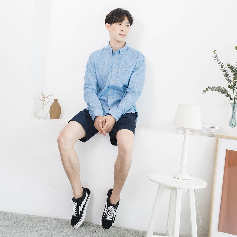 (NO XL) SHIP // ocean blue // men slim fit - 男襯衫/休閒襯衫 - 棉．麻 藍色
