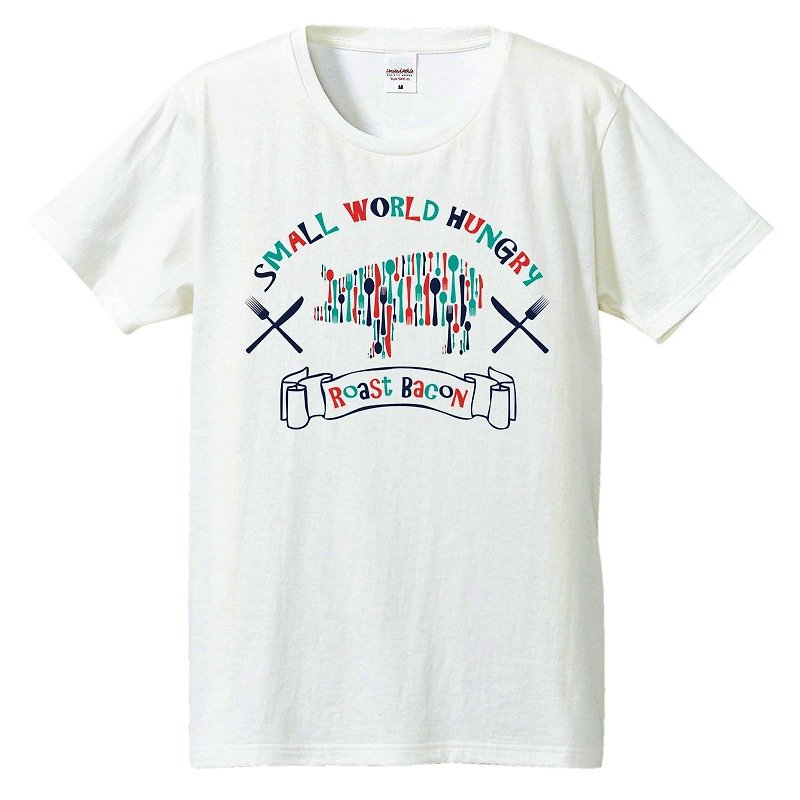 T-shirt / Pig knife & fork & spoon - เสื้อยืดผู้ชาย - ผ้าฝ้าย/ผ้าลินิน ขาว