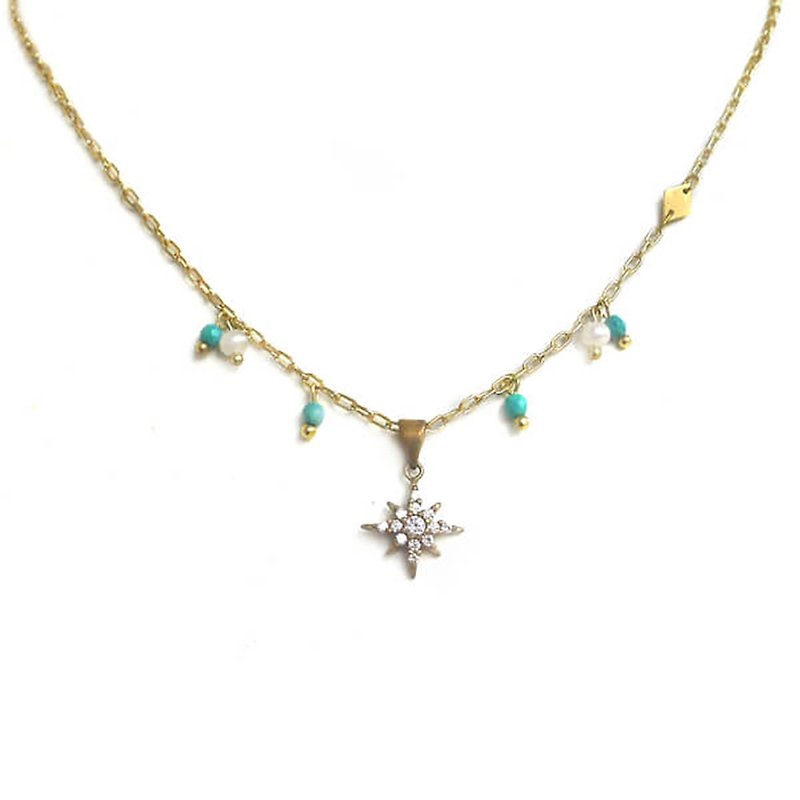 Ficelle | handmade brass natural stone bracelet | [love snow] crystal - necklace - turquoise - สร้อยคอ - เครื่องเพชรพลอย 