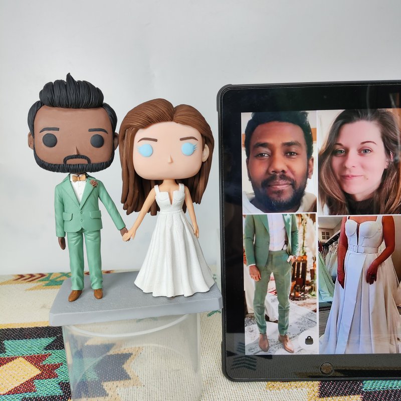 客製化3D人像公仔 訂製手工Funko Pop情侶父母夫妻結婚週年禮物 - 玩偶/公仔 - 黏土 多色