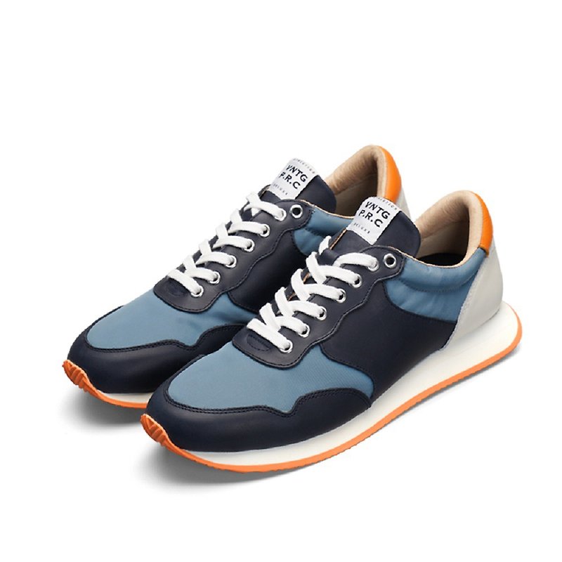 Top layer cowhide color matching low lying classic retro running shoes - Men's Running Shoes - Polyester Blue