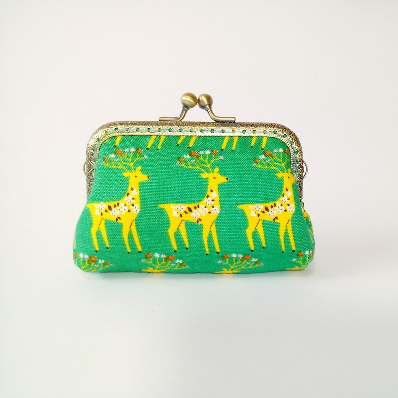 [Kagoshima] gold bag purse clutch - กระเป๋าคลัทช์ - ผ้าฝ้าย/ผ้าลินิน สีเขียว