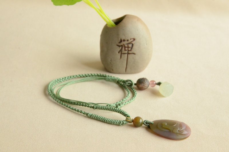[Zen Jing] Natural Salt Source Agate Enlightenment Engraving Necklace - สร้อยคอ - เครื่องประดับพลอย 