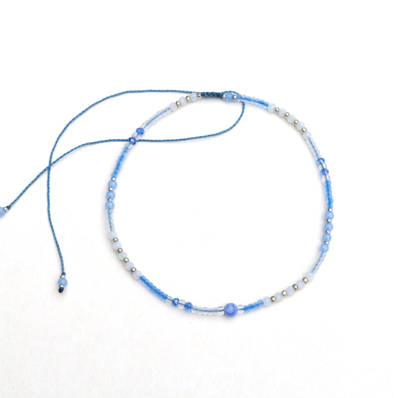 Baby Blue beaded adjustable choker necklace - Necklaces - Thread Blue