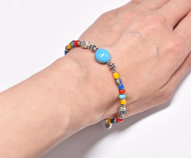 キングマンターコイズさざれとカレンシルバーパーツとフックのブレスレット KT002キングマンターコイズさざれとカレンシルバーフックの