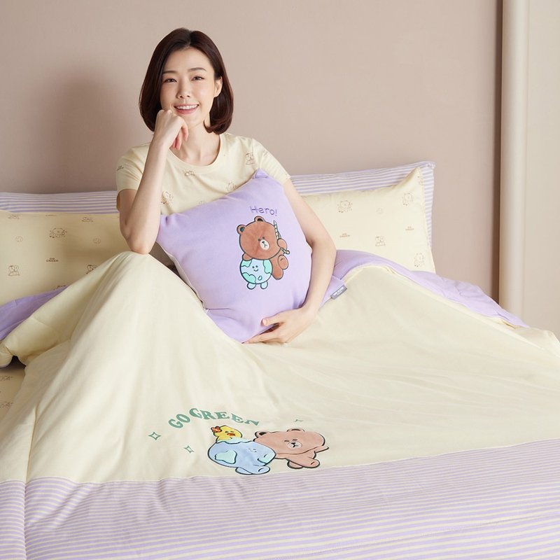 LINE FRIENDS | 好友地球 四季被-鵝絨黃 - 棉被/毛毯 - 棉．麻 黃色