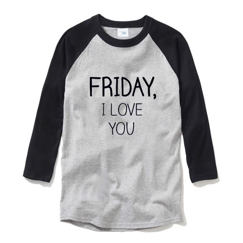 hipster FRIDAY, I LOVE YOU 中性 七分袖T恤 灰黑色 星期五,我愛你 文字