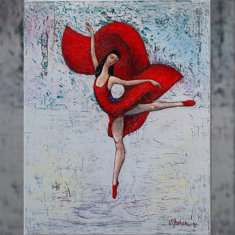 Abstract art Acrylic painting on canvas Original painting Woman in red dress - 海報/掛畫/掛布 - 壓克力 紅色