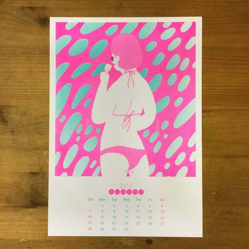 risograph 8月色彩實驗 pink+mint 海報月曆 - 海報/掛畫/掛布 - 紙 白色