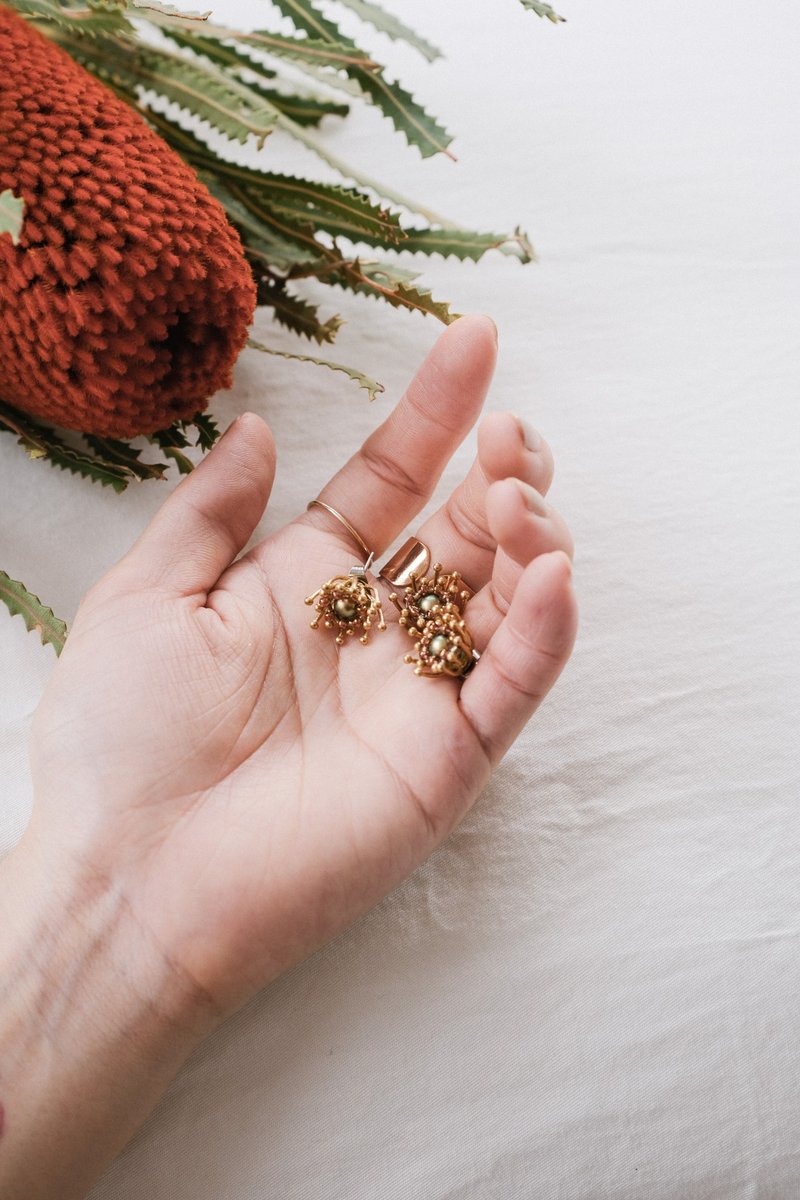 Cluster Flower Earrings Bronze Swarovski SWAROVSKI Crystal Pearl Flower Earrings - Earrings & Clip-ons - Copper & Brass Gold