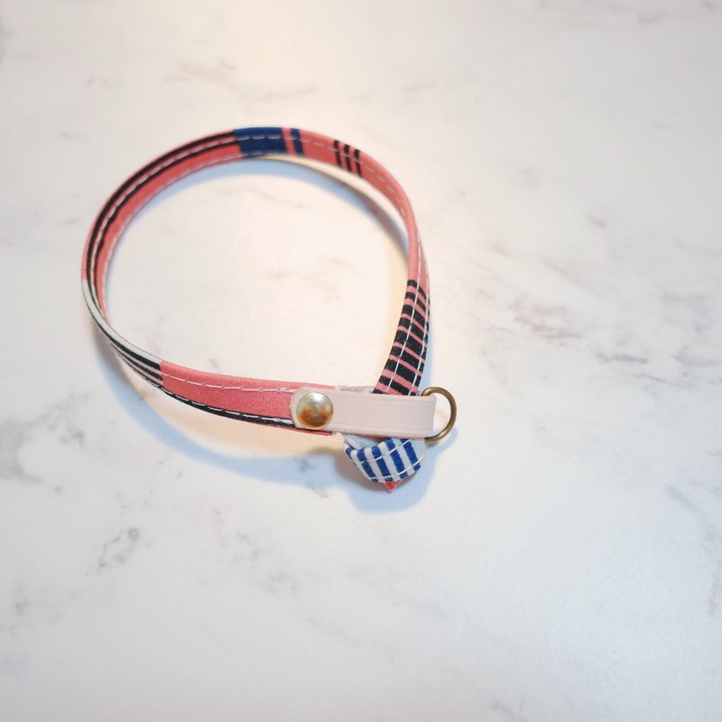 貓 項圈  暖粉色 線條小百褶 附鈴鐺 可加購吊牌 - 項圈/牽繩 - 棉．麻 