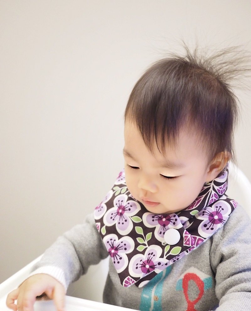 Handmade purple floral pattern baby/kid scarf - Bibs - Cotton & Hemp Purple