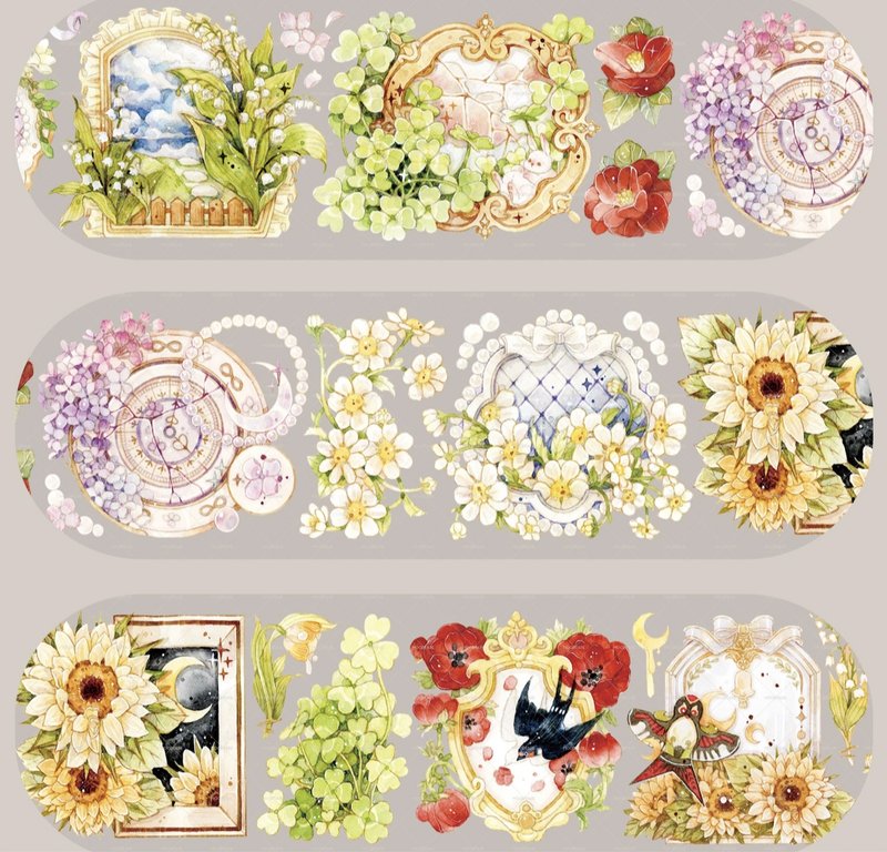 Sleepwalking Flower Mirror PET Paper Tape 10m Roll - มาสกิ้งเทป - วัสดุอื่นๆ หลากหลายสี