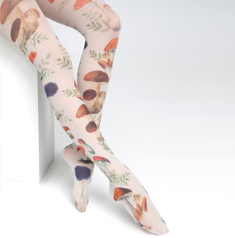 Colourful mushroom tights, for natural lover fashion outfit - 內搭褲/緊身褲 - 尼龍 白色