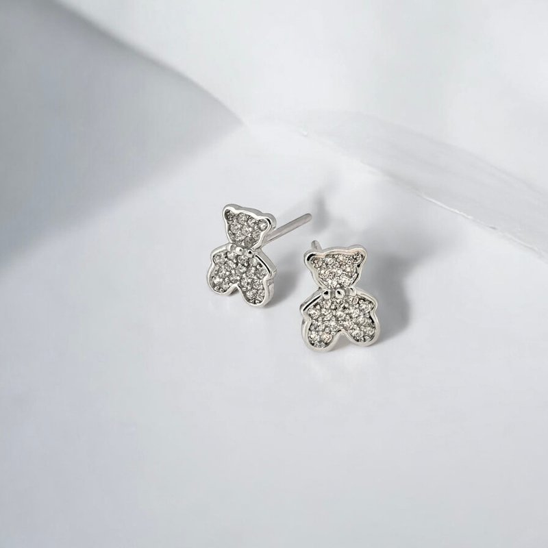 925 sterling silver | Sparkling Bear-Earrings - ต่างหู - เครื่องประดับ 