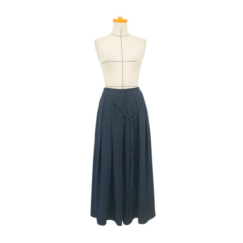 Aman No.78 comfortable loose pleated wide pants skirt dark blue - Unisex Pants - Other Materials 