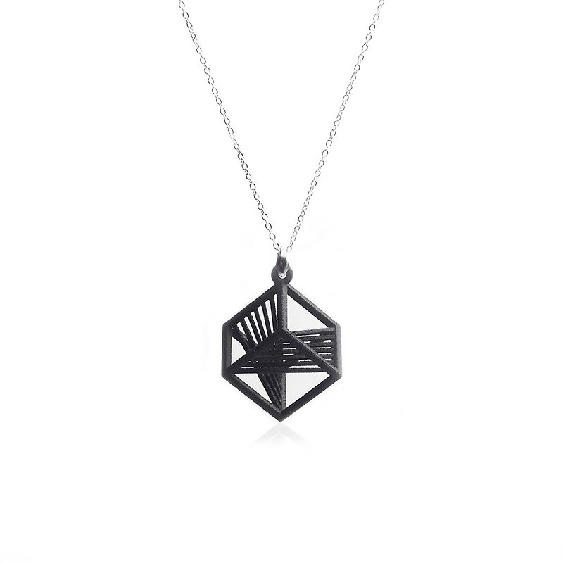 【String Art】3D打印幾何正方體項鏈 - 項鍊 - 其他金屬 黑色