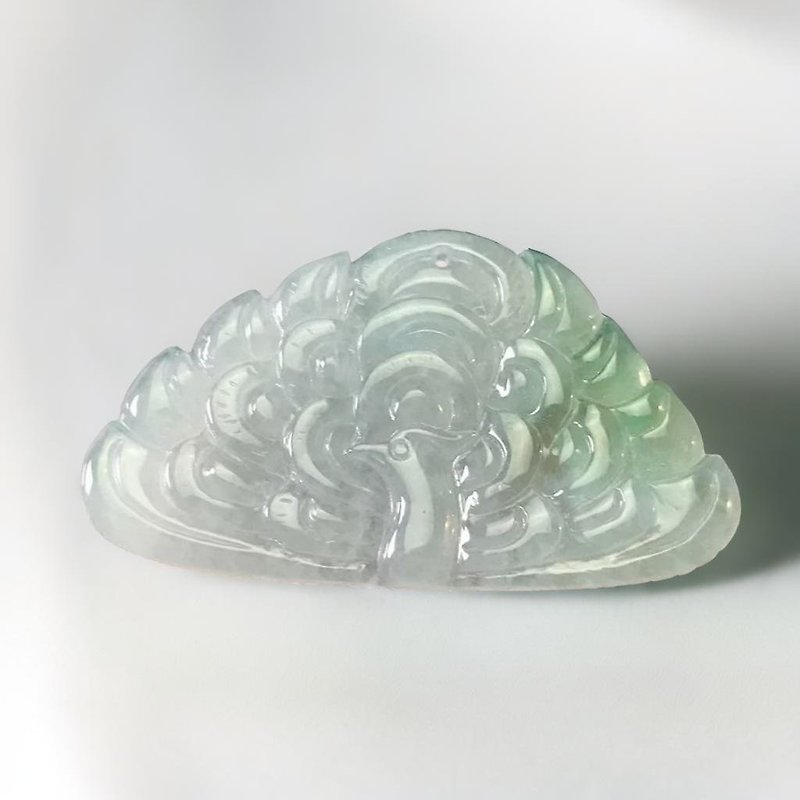 Ice jade with green flowers and carved peacock | Natural Burmese jade A grade jade | Gift giving - สร้อยคอ - หยก หลากหลายสี