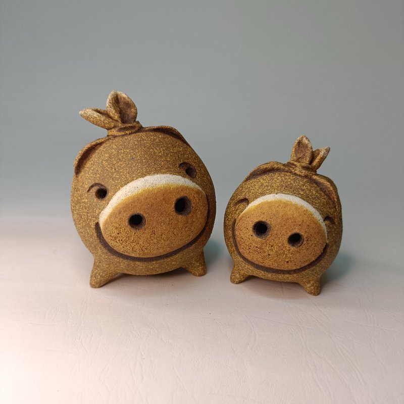 呆呆豬-親子陶塑組/陶藝品/原創 - 擺飾/家飾品 - 陶 