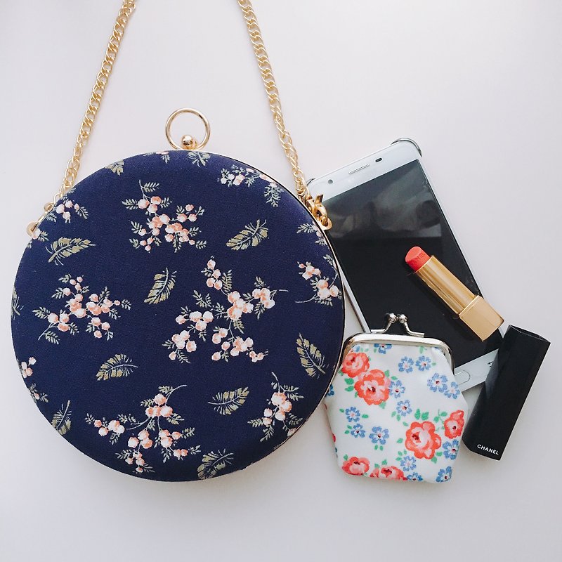 Korean Dark Blue Mimosa Small Round Bag - Handle / Crossbody - Messenger Bags & Sling Bags - Cotton & Hemp Blue