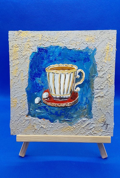 CosinessArt Still life with a cup of coffee. Painting for the kitchen. Original work